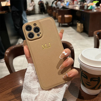 Personalised Customized Name Case For iPhone 17 16 15 14 13 12 11 Pro Max Initials Letters Leather Cover 13 15 16 17 Air Pro Max