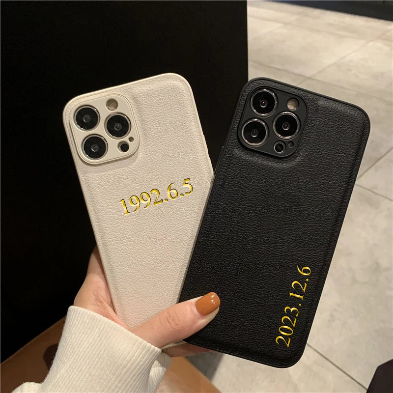Personalised Customized Name Case For iPhone 17 16 15 14 13 12 11 Pro Max Initials Letters Leather Cover 13 15 16 17 Air Pro Max